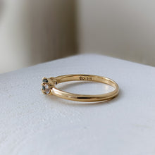Load image into Gallery viewer, 18K Yellow Gold Aquamarine and Sapphire Trilogy Ring Size US 6.5 / UK M.5