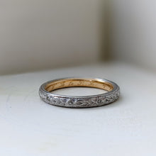 Load image into Gallery viewer, Antique Platinum 14K Yellow Gold Orange Blossom Etched Ring Size US 6 / UK M