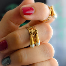 Load image into Gallery viewer, 18K Rose Gold Multi Band Pearl Ring Size US 4.5 / UK I.5