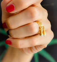 Load image into Gallery viewer, 18K Rose Gold Multi Band Pearl Ring Size US 4.5 / UK I.5