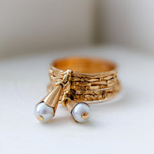 Load image into Gallery viewer, 18K Rose Gold Multi Band Pearl Ring Size US 4.5 / UK I.5