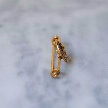 Load image into Gallery viewer, Victorian 14K Yellow Gold Owl with Demantoid Eyes and Seed Pearl Crescent Moon Brooch