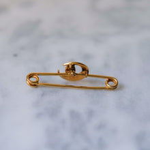 Load image into Gallery viewer, Victorian 14K Yellow Gold Owl with Demantoid Eyes and Seed Pearl Crescent Moon Brooch