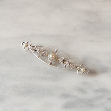 Load image into Gallery viewer, Art Deco 15K White Gold Diamond and Pearl Brooch