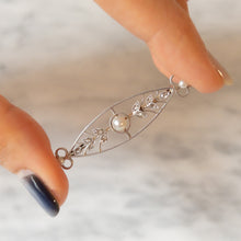 Load image into Gallery viewer, Art Deco 15K White Gold Diamond and Pearl Brooch