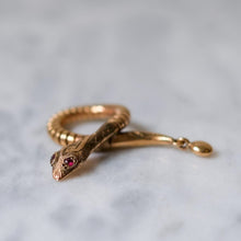 Load image into Gallery viewer, 9K Rose Gold Snake Pendant with Ruby Eyes