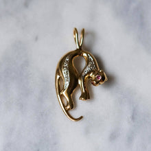 Load image into Gallery viewer, 14K Yellow Gold Diamonds and Rubies Panther Pendant