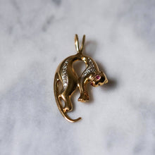 Load image into Gallery viewer, 14K Yellow Gold Diamonds and Rubies Panther Pendant