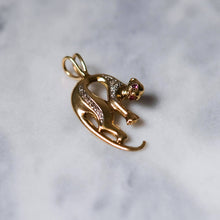 Load image into Gallery viewer, 14K Yellow Gold Diamonds and Rubies Panther Pendant