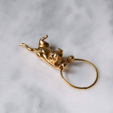 Load image into Gallery viewer, 18K Yellow Gold Hang In There Kitty Kitten Pendant with Sapphire Eyes by Jack Slack