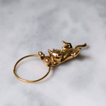 Load image into Gallery viewer, 18K Yellow Gold Hang In There Kitty Kitten Pendant with Sapphire Eyes by Jack Slack