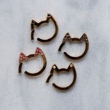 Load image into Gallery viewer, 18K Yellow Gold Eye of the Cat Pink Sapphire Ears Kitty Charm Enhancer