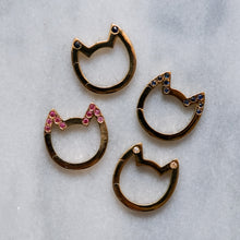 Load image into Gallery viewer, 18K Yellow Gold Eye of the Cat Pink Sapphire Ears Kitty Charm Enhancer