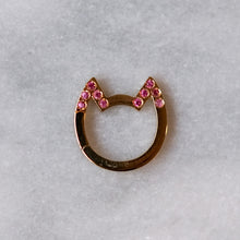 Load image into Gallery viewer, 18K Yellow Gold Eye of the Cat Pink Sapphire Ears Kitty Charm Enhancer