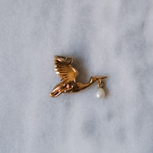 Load image into Gallery viewer, 9K Yellow Gold Stork with Pearl Charm