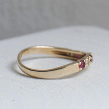Load image into Gallery viewer, 14K Yellow Gold Wavy Ruby & Diamond Stacking Band Size US 4.5 / UK I.5