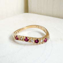 Load image into Gallery viewer, 14K Yellow Gold Wavy Ruby & Diamond Stacking Band Size US 4.5 / UK I.5