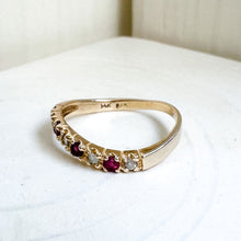 Load image into Gallery viewer, 14K Yellow Gold Wavy Ruby & Diamond Stacking Band Size US 4.5 / UK I.5