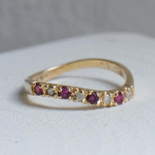 Load image into Gallery viewer, 14K Yellow Gold Wavy Ruby & Diamond Stacking Band Size US 4.5 / UK I.5