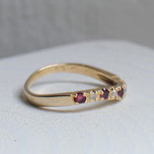 Load image into Gallery viewer, 14K Yellow Gold Wavy Ruby & Diamond Stacking Band Size US 4.5 / UK I.5