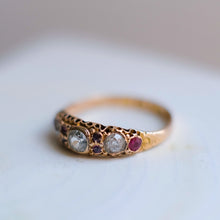 Load image into Gallery viewer, Victorian 15K Rose Gold Diamond Amethyst and Ruby Ring Size US 7.5 / UK O.5
