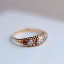 Load image into Gallery viewer, Victorian 15K Rose Gold Diamond Amethyst and Ruby Ring Size US 7.5 / UK O.5