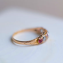 Load image into Gallery viewer, Victorian 15K Rose Gold Diamond Amethyst and Ruby Ring Size US 7.5 / UK O.5