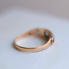 Load image into Gallery viewer, Victorian 15K Rose Gold Diamond Amethyst and Ruby Ring Size US 7.5 / UK O.5