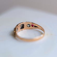 Load image into Gallery viewer, Victorian 15K Rose Gold Diamond Amethyst and Ruby Ring Size US 7.5 / UK O.5