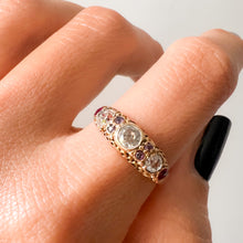 Load image into Gallery viewer, Victorian 15K Rose Gold Diamond Amethyst and Ruby Ring Size US 7.5 / UK O.5