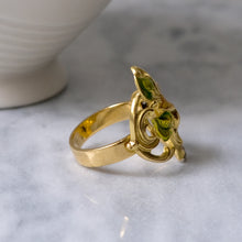 Load image into Gallery viewer, Art Nouveau 18K Yellow Gold Enamel Hibiscus Flower Ring