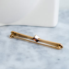 Load image into Gallery viewer, Edwardian 10K Rose Gold Purple Garnet Bar Brooch