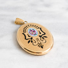 Load image into Gallery viewer, Antique 14K Yellow Gold Enamel Pansy Flower Engine-Turned Locket