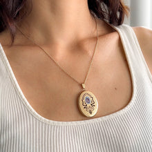 Load image into Gallery viewer, Antique 14K Yellow Gold Enamel Pansy Flower Engine-Turned Locket