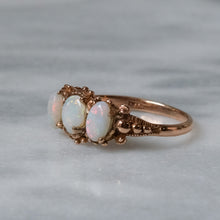 Load image into Gallery viewer, Vintage 9K Rose Gold 3-Stone Opal Ring