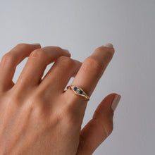 Load image into Gallery viewer, Antique 18K Yellow Gold Sapphire and Diamond Boat Shaped Ring