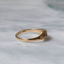 Load image into Gallery viewer, Antique 18K Yellow Gold Sapphire and Diamond Boat Shaped Ring