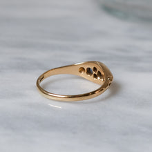 Load image into Gallery viewer, Antique 18K Yellow Gold Sapphire and Diamond Boat Shaped Ring