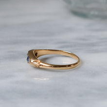 Load image into Gallery viewer, Antique 18K Yellow Gold Sapphire and Diamond Boat Shaped Ring