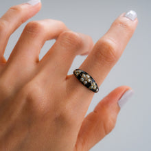 Load image into Gallery viewer, Antique Victorian 18K Yellow Gold Pearl and Diamond Enamel Forget-Me-Not Mourning Ring