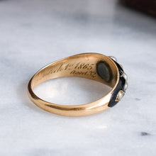 Load image into Gallery viewer, Antique Victorian 18K Yellow Gold Pearl and Diamond Enamel Forget-Me-Not Mourning Ring
