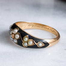 Load image into Gallery viewer, Antique Victorian 18K Yellow Gold Pearl and Diamond Enamel Forget-Me-Not Mourning Ring