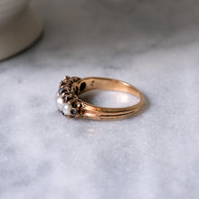 Load image into Gallery viewer, Antique 18K Rose Gold Pearl and Sapphire Ring