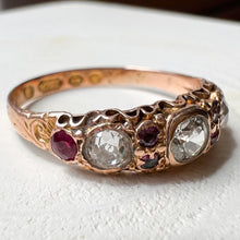 Load image into Gallery viewer, Victorian 15K Rose Gold Diamond Amethyst and Ruby Ring Size US 7.5 / UK O.5