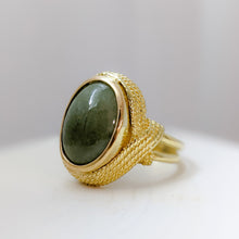 Load image into Gallery viewer, 1960s Vintage 18K Yellow Gold Jade Ring in Size UK M+ / US 6 3/4