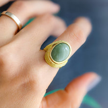 Load image into Gallery viewer, 1960s Vintage 18K Yellow Gold Jade Ring in Size UK M+ / US 6 3/4
