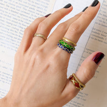 Load image into Gallery viewer, Tiffany & Co. 18K Yellow Gold Red X Design Enamel Band Size US 8.25 / UK Q