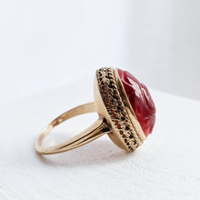Load image into Gallery viewer, Vintage 14K Yellow Gold Carved Agate Ring in Size UK L+ / US 6