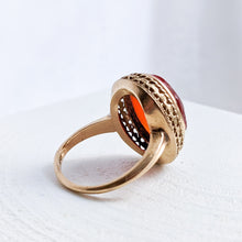 Load image into Gallery viewer, Vintage 14K Yellow Gold Carved Agate Ring in Size UK L+ / US 6