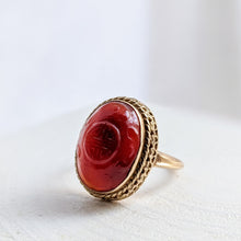 Load image into Gallery viewer, Vintage 14K Yellow Gold Carved Agate Ring in Size UK L+ / US 6